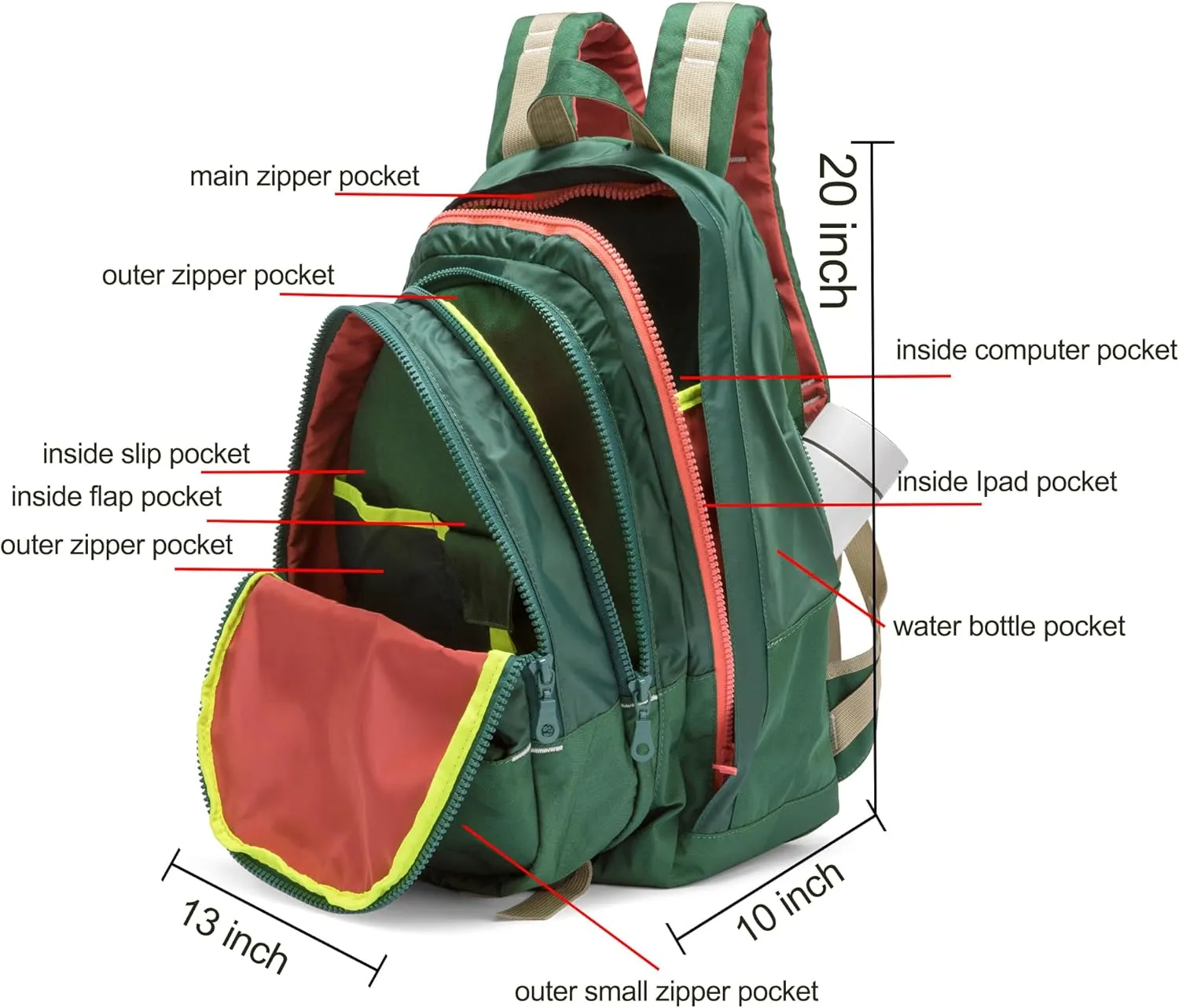 DORIS&JACKY UNISEX Campus Backpack Large Capacity Travel Casual Daypack For Women (Large-Green)