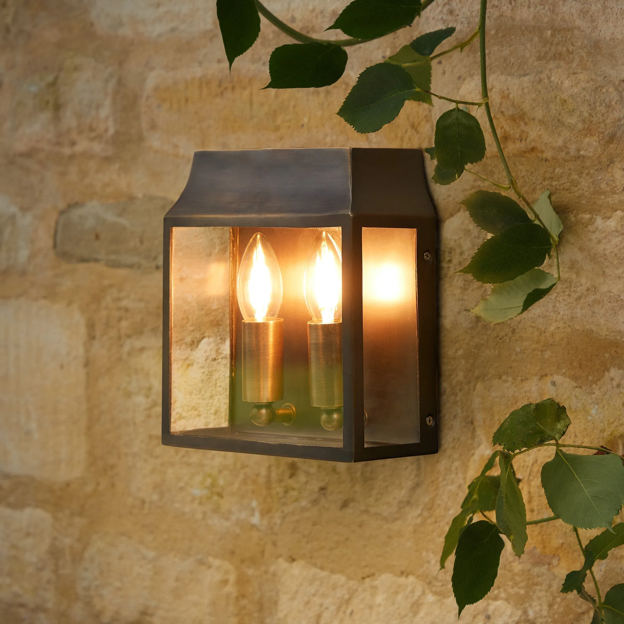 Double Crail IP44 exterior wall light in bronze
