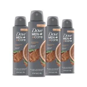 Dove Men Care Dry Spray Antiperspirant Cedarwood   Tonka 4 Count 72H Protection with a Plant-Based Moisturizer 3.8 oz