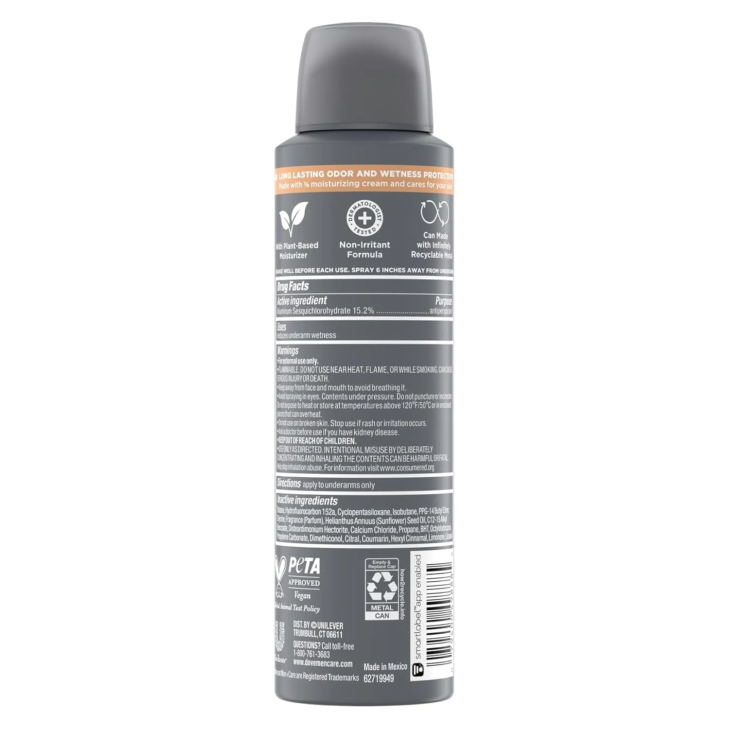 Dove Men Care Dry Spray Antiperspirant Cedarwood   Tonka 4 Count 72H Protection with a Plant-Based Moisturizer 3.8 oz