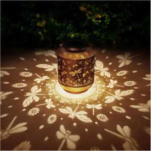 Dragonfly Solar Lanterns Outdoor Waterproof Garden Decor Gifts for Mom Women Grandma Metal Hanging Solar Lights Outdoor Decoration for Patio,Yard,Porch,Backyard