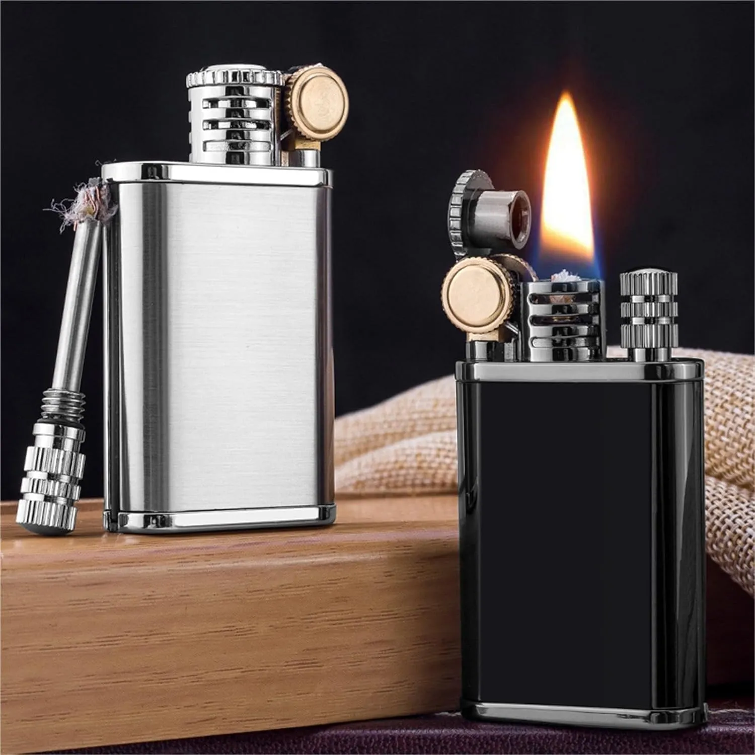 Dual-Function Military Trench Lighter - Brass Waterproof Kerosene & Permanent Match Combo | Antique Refillable Fuel System for Camping/Survival (Vintage Heritage Design)(#1)