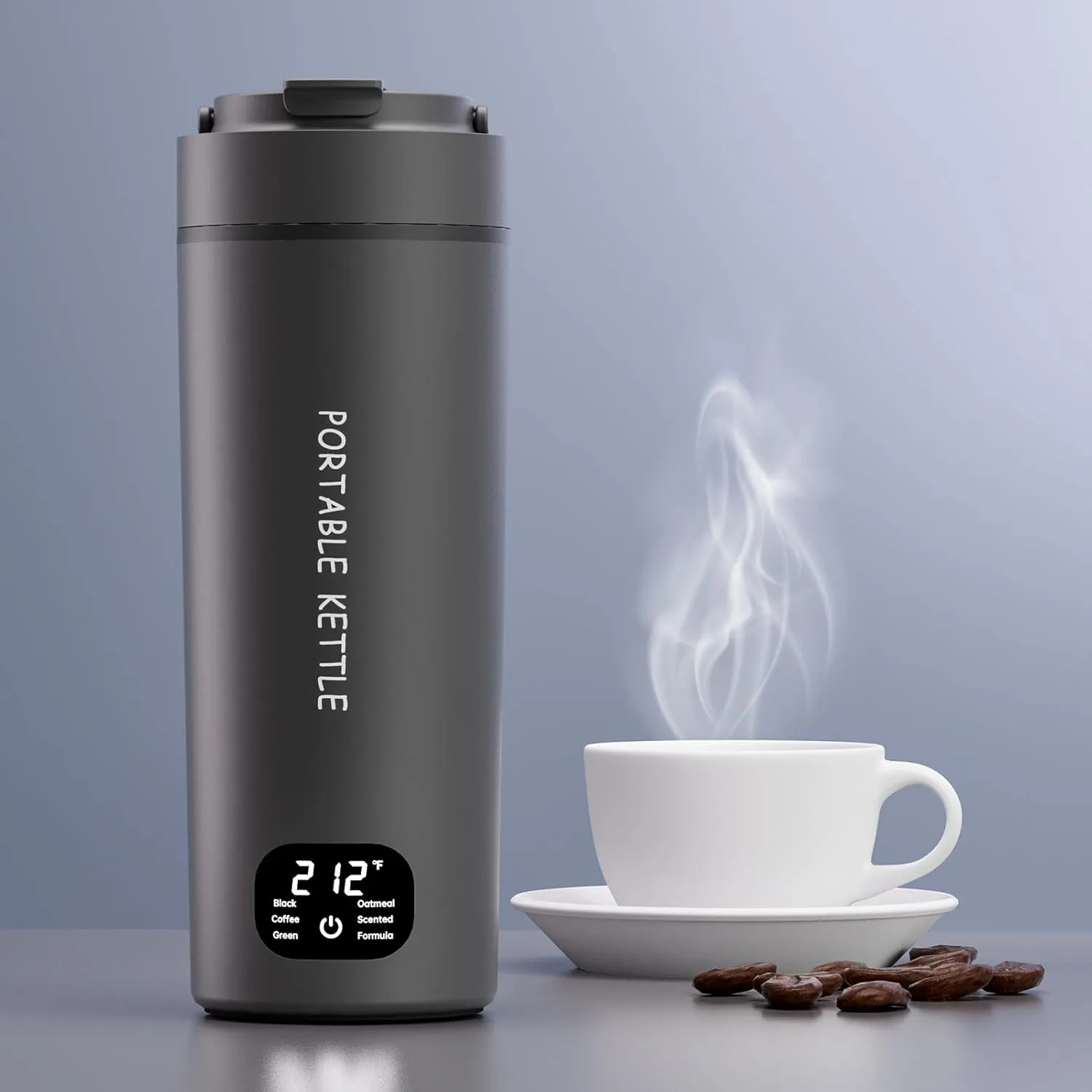 Dual Voltage Portable Electric Kettle Travel Hot Water for Tea,Coffee, 6 Temperature Controls and LCD Display, 316 Stainless Steel and Large Capacity 450ml, Auto Shut Off&Boil Dry Protection