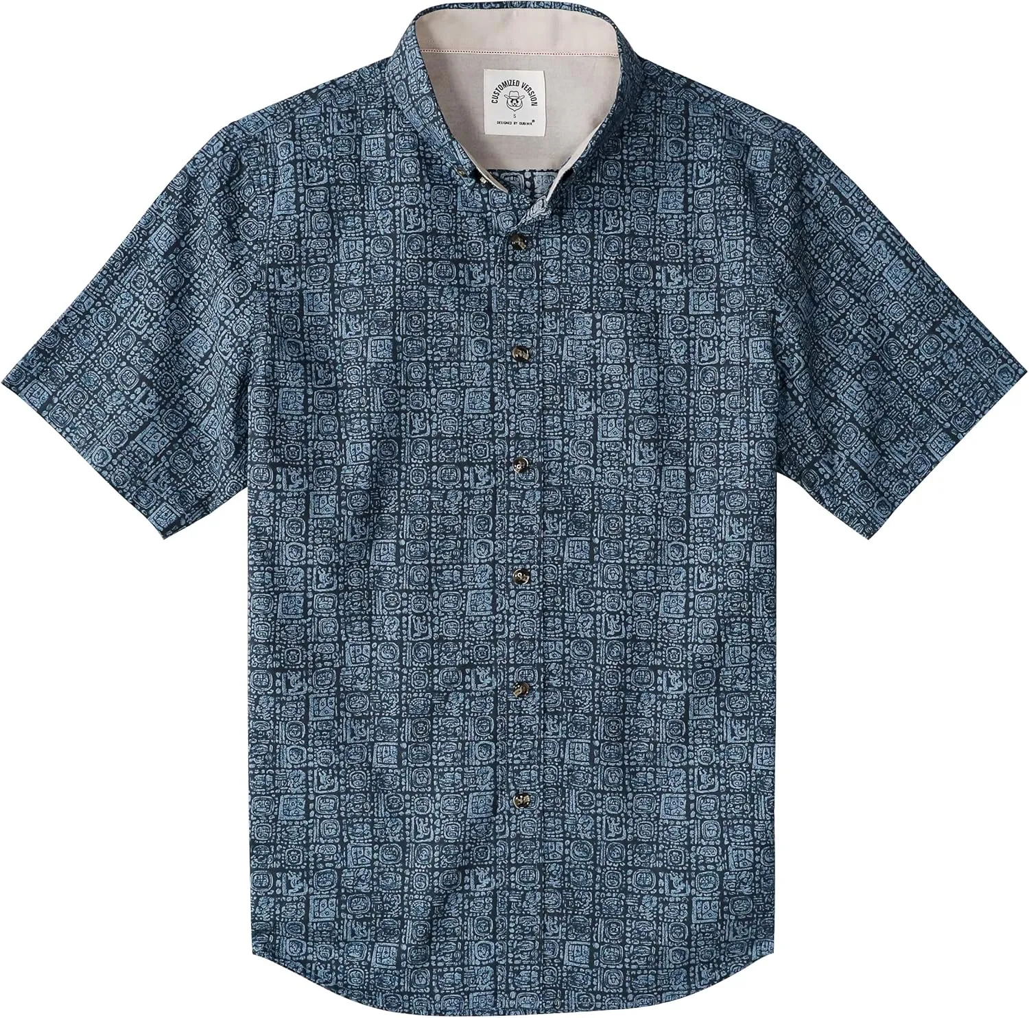 Dubinik® Mens Short Sleeve Button Down Shirts 100% Cotton Plaid Men's Casual Button-Down Shirts with Pocket