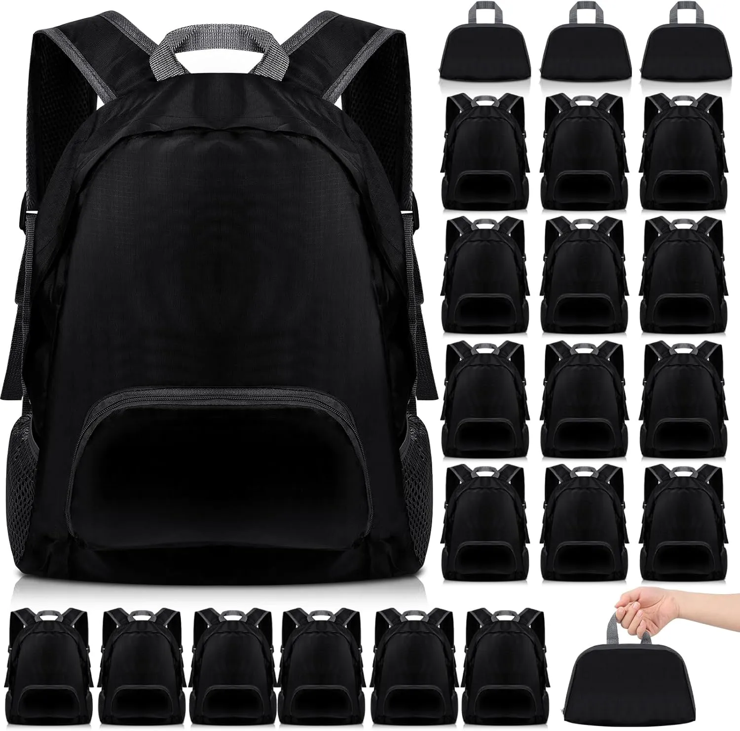 Dunzy 24 Pcs 20l Foldable Backpacks Bulk Lightweight Basic Back Pack Wholesale for Homeless Donation Corporate Events Travel Camping