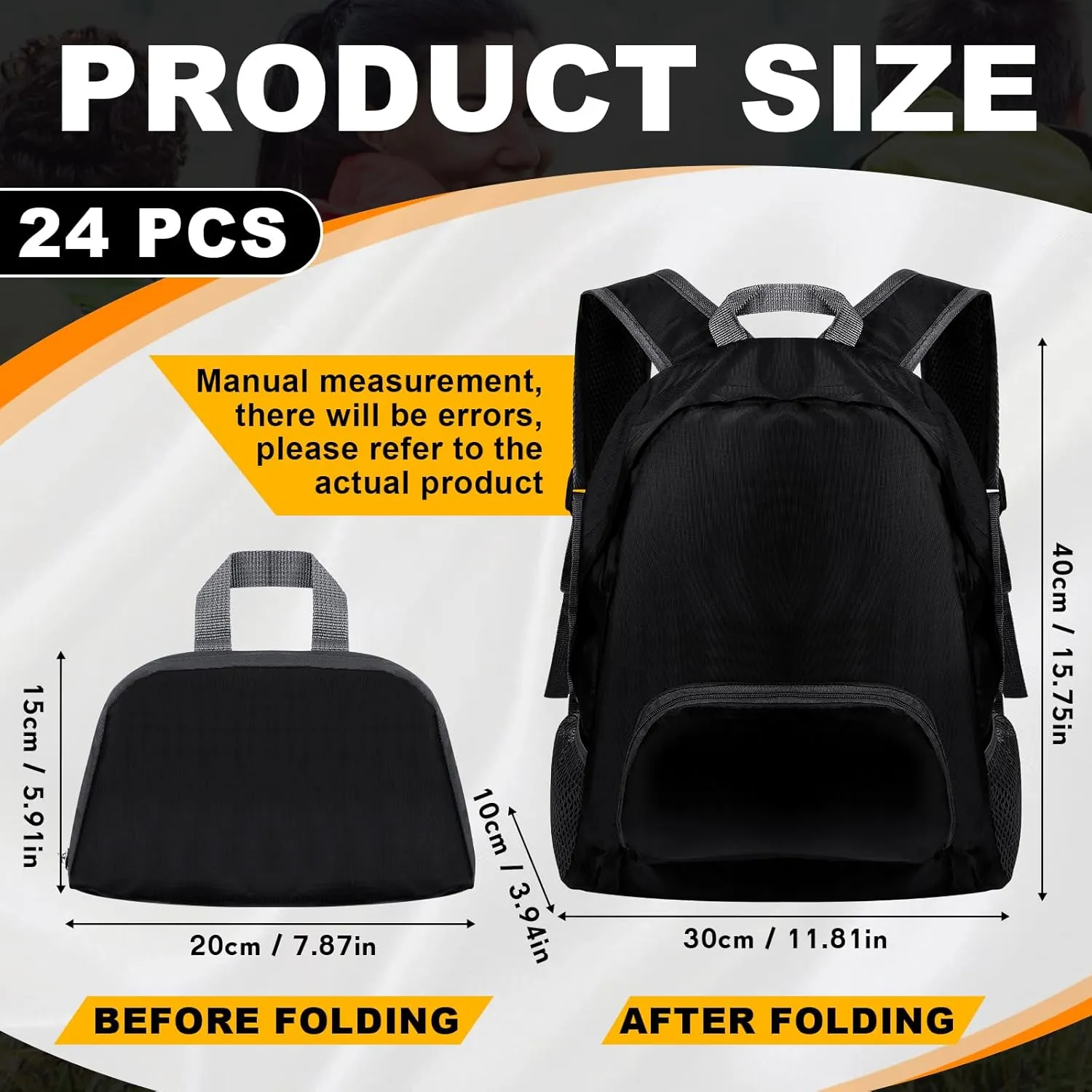 Dunzy 24 Pcs 20l Foldable Backpacks Bulk Lightweight Basic Back Pack Wholesale for Homeless Donation Corporate Events Travel Camping