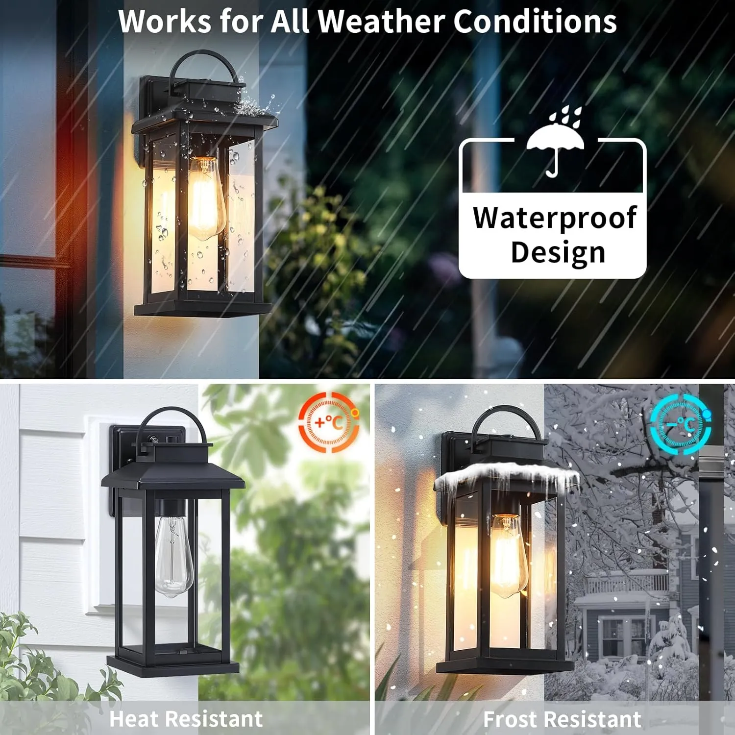 Dusk to Dawn Outdoor Light Fixtures Wall Mount 14.75'', Exterior Wall Sconce Fixture with E26 Base Socket, Waterproof Wall Lantern Black Wall Lamp Anti-Rust with Glass for Patio, Porch, Garage