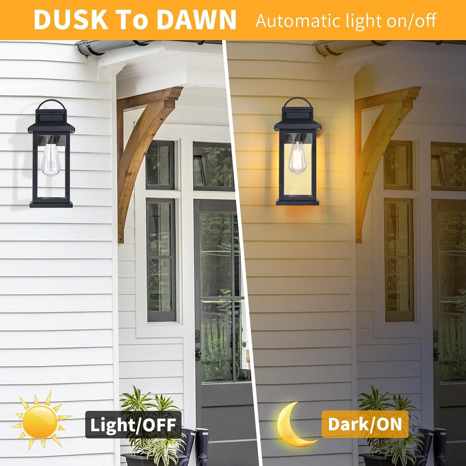 Dusk to Dawn Outdoor Light Fixtures Wall Mount 14.75'', Exterior Wall Sconce Fixture with E26 Base Socket, Waterproof Wall Lantern Black Wall Lamp Anti-Rust with Glass for Patio, Porch, Garage