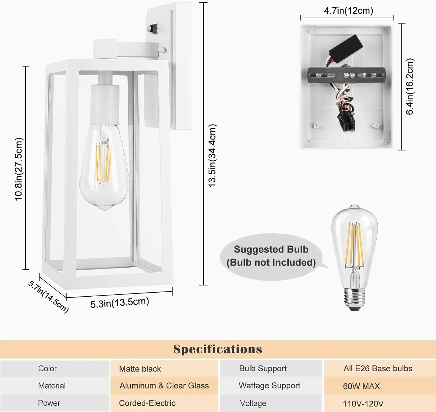 Dusk to Dawn Outdoor Lighting Fixtures Wall Mount, Sensor Exterior Wall Lights for House, Anti Rust Porch Light, White Sconce Lamp, Waterproof Lantern for Doorway, Garage, 2-Pack
