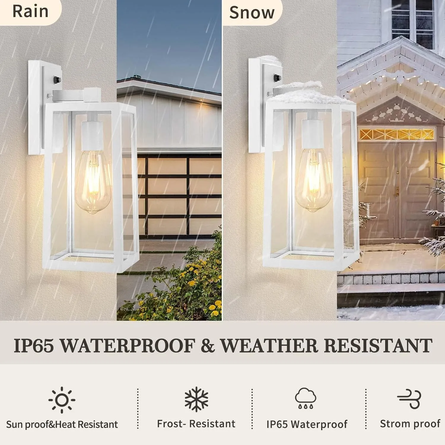 Dusk to Dawn Outdoor Lighting Fixtures Wall Mount, Sensor Exterior Wall Lights for House, Anti Rust Porch Light, White Sconce Lamp, Waterproof Lantern for Doorway, Garage, 2-Pack