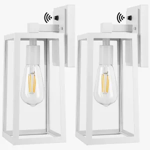 Dusk to Dawn Outdoor Lighting Fixtures Wall Mount, Sensor Exterior Wall Lights for House, Anti Rust Porch Light, White Sconce Lamp, Waterproof Lantern for Doorway, Garage, 2-Pack