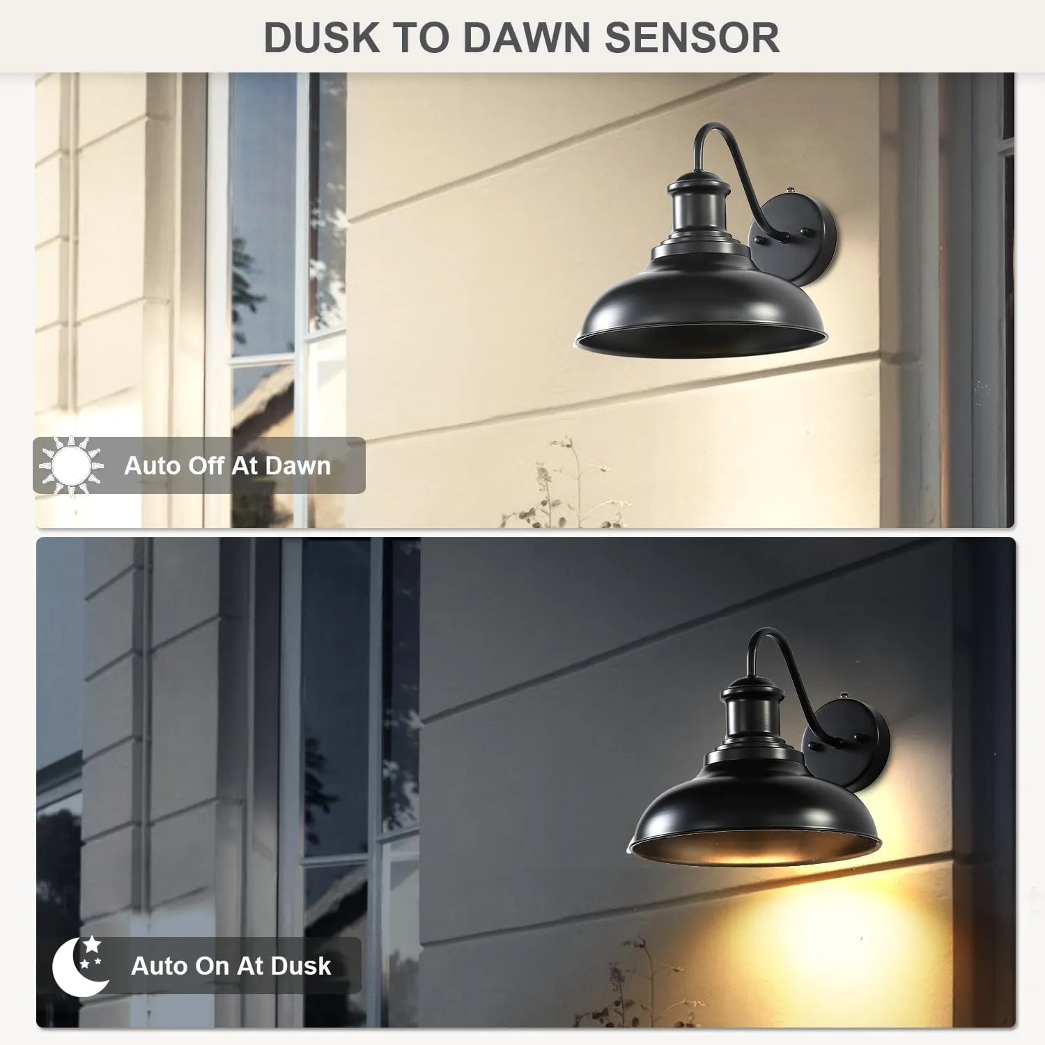 Dusk to Dawn Outdoor Wall Lights, Black Sensor Porch Lights,Exterior Lighting Fixtures Wall Mount Lantern for Patio, Garage, Shed, Deck, Fence, Barn and Yard