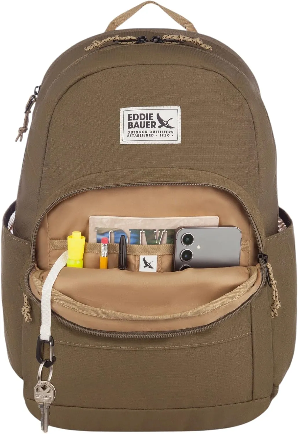 Eddie Bauer Backpack | EDC | Work | Travel | Commuter | Padded Laptop Sleeve | Bottle Pockets | Lightweight | Durable, Campus-Adler Green, 26L