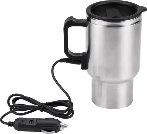 Ejoyous Car Electric Mug, 12V 450ml Electric Incar Stainless Steel Travel Heating Cup, Car Heating Kettle with Airtight Lid for Heating Water, Coffee, Milk and Tea