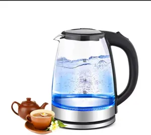 Electric glass hot water kettle, 1.8 L water heater, BPA-free stainless steel lid and bottom, tea kettle with quick heating, automatic shut-off and protection