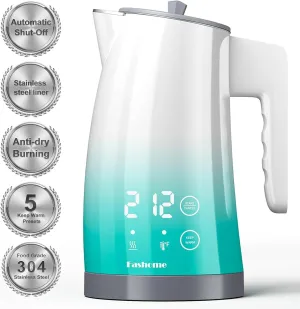 Electric Kettle Temperature Control, 304 Stainless Steel Interior, BPA-Free, Double Wall 1.25L Hot Water Boiler, 1200W Tea Kettle with Auto Shut-Off & Boil Dry Protection, Cordless Base（KCK02F）