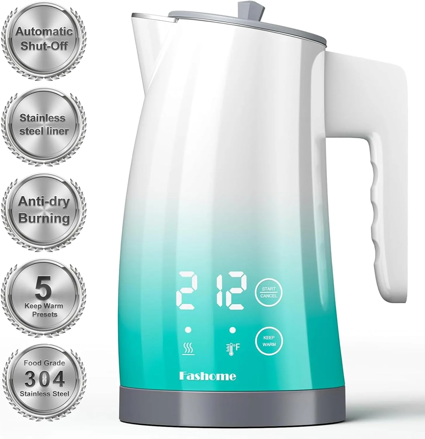 Electric Kettle Temperature Control, 304 Stainless Steel Interior, BPA-Free, Double Wall 1.25L Hot Water Boiler, 1200W Tea Kettle with Auto Shut-Off & Boil Dry Protection, Cordless Base（KCK02F）
