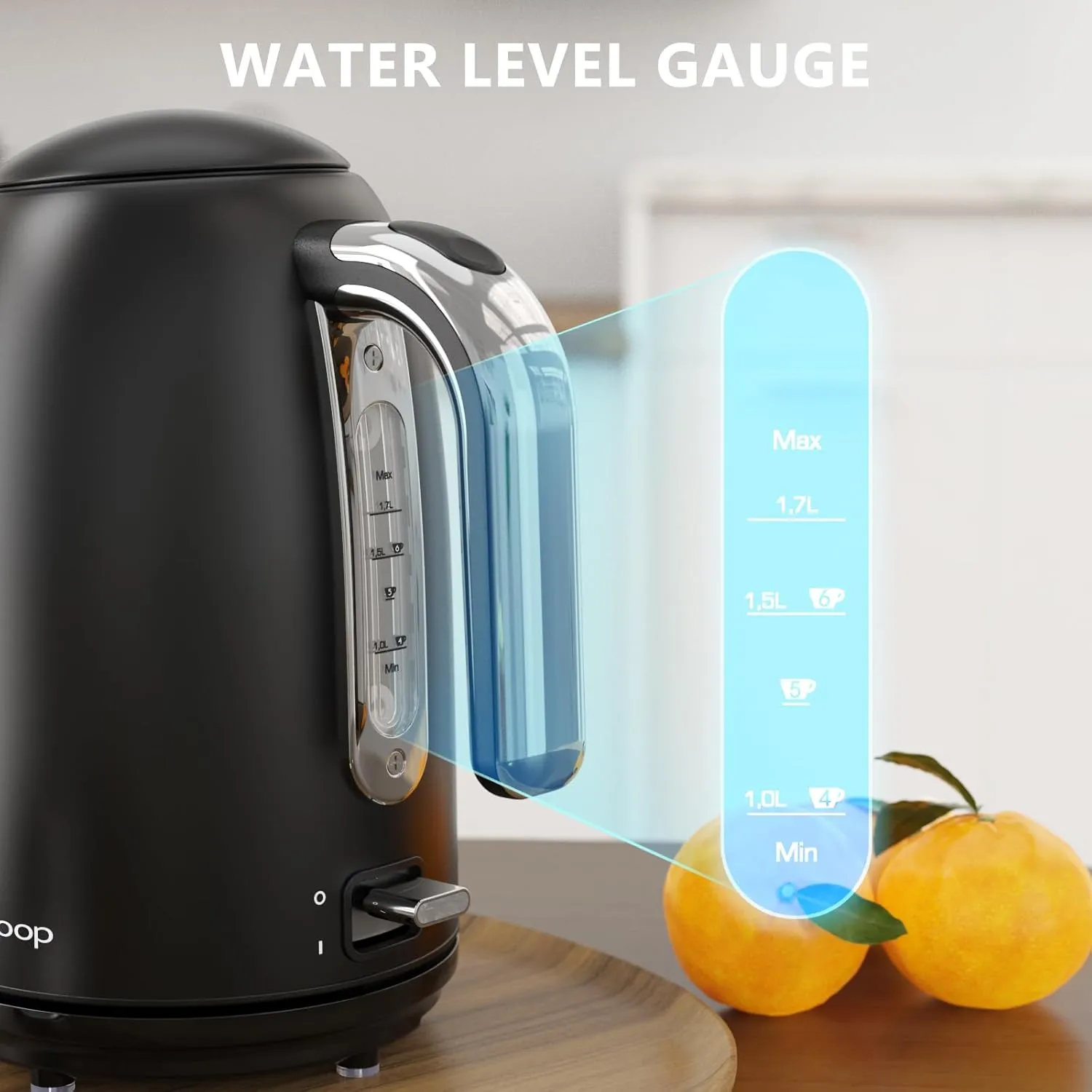 Electric Kettles, 1.7L Tea Kettle, Hot Water Boiler Heater, Stainless Steel Electric Teapots BPA Free, Auto Shut-Off & Boil-Dry Protection, 120V/1500W-Black