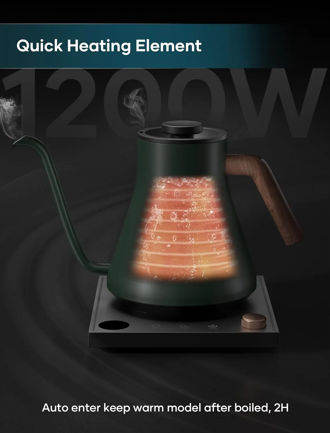 Electric Kettles, Electric Gooseneck Kettle, ±1℉ Temperature Control, Stainless Steel Inner, Quick Heating, for Pour Over Coffee, Brew Tea, Boil Hot Water, 0.9L Green