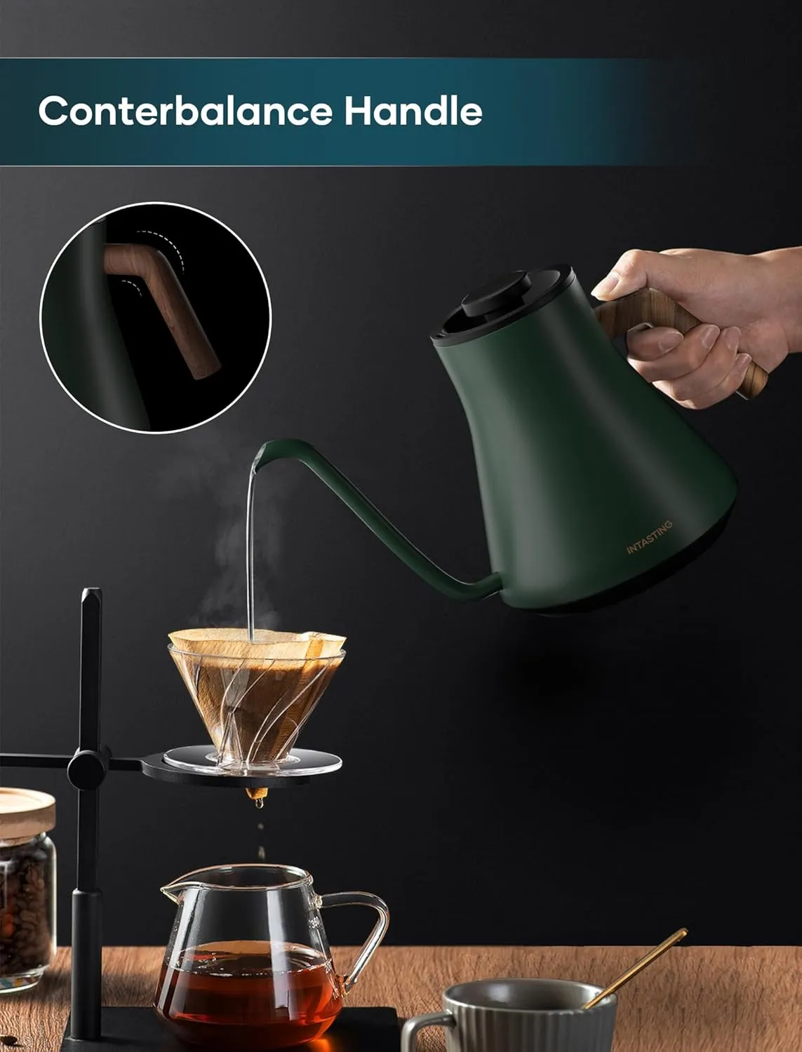 Electric Kettles, Electric Gooseneck Kettle, ±1℉ Temperature Control, Stainless Steel Inner, Quick Heating, for Pour Over Coffee, Brew Tea, Boil Hot Water, 0.9L Green