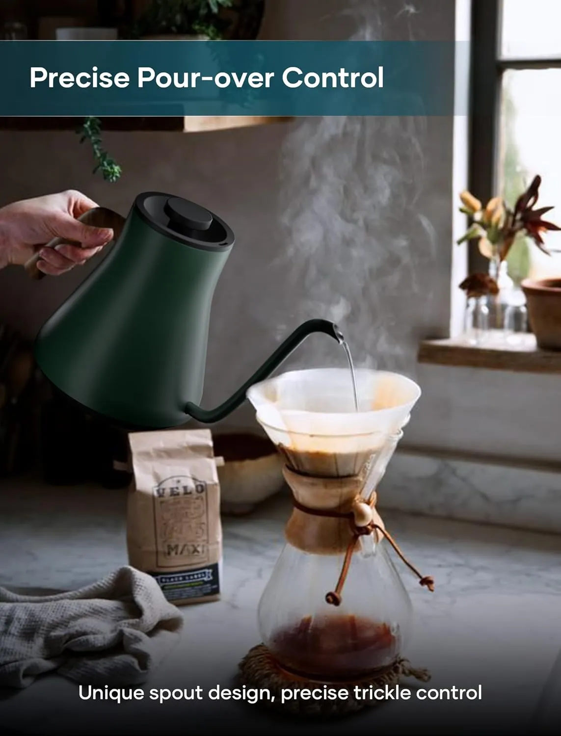 Electric Kettles, Electric Gooseneck Kettle, ±1℉ Temperature Control, Stainless Steel Inner, Quick Heating, for Pour Over Coffee, Brew Tea, Boil Hot Water, 0.9L Green