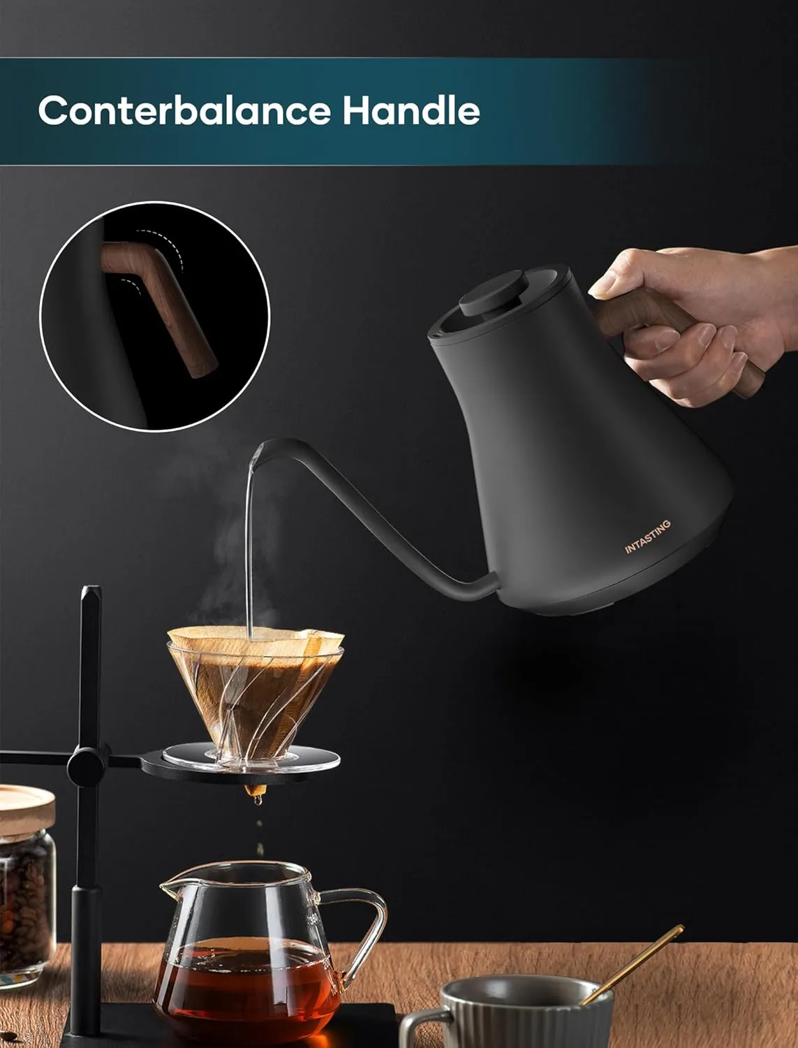 Electric Kettles, Gooseneck Electric Kettle, ±1℉ Temperature Control, Stainless Steel Inner, Quick Heating, for Pour Over Coffee, Brew Tea, Boil Hot Water, 0.9L Dark Gray