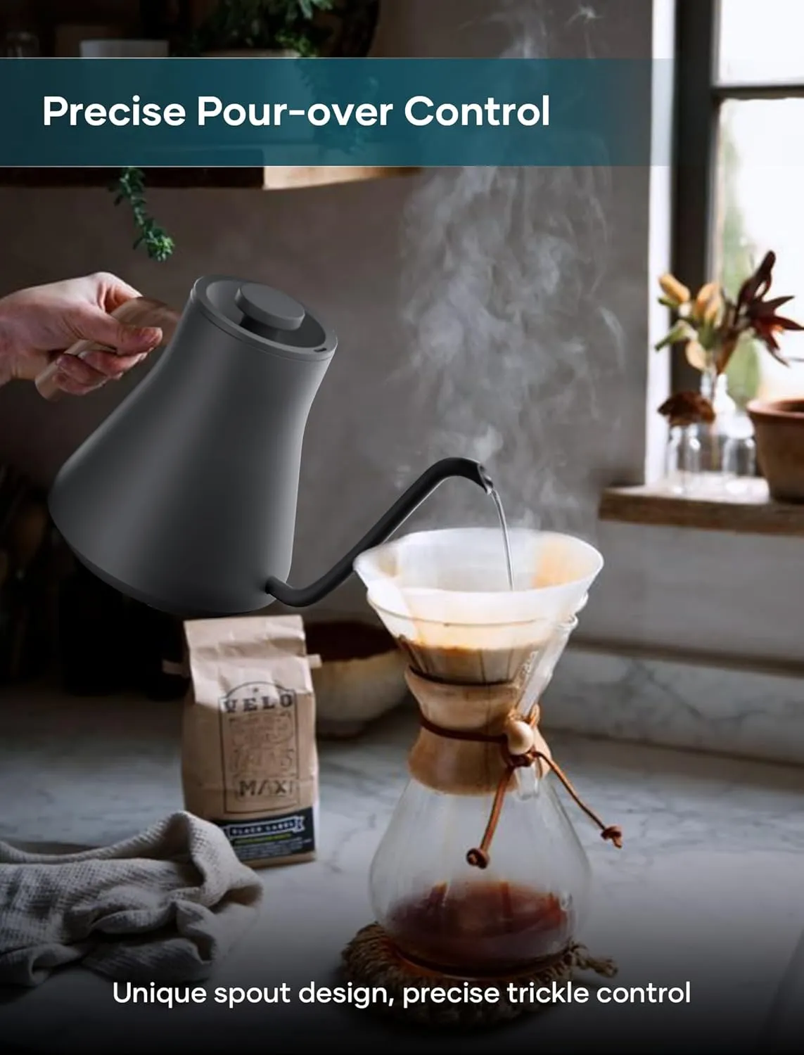 Electric Kettles, Gooseneck Electric Kettle, ±1℉ Temperature Control, Stainless Steel Inner, Quick Heating, for Pour Over Coffee, Brew Tea, Boil Hot Water, 0.9L Dark Gray