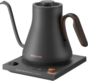 Electric Kettles, INTASTING Gooseneck Electric Kettle, ±1℉ Temperature Control, Stainless Steel Inner, Quick Heating, for Pour Over Coffee, Brew Tea, Boil Hot Water, 0.9L (Dark Gray)