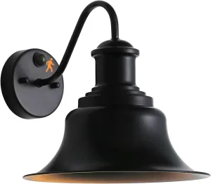 EMONG Motion Sensor Gooseneck Barn Outside Lights Outdoor Sconce Farmhouse Wall Mount Lights Fixture Exterior Black Vintage Lighting Lantern for Porch Garage, 1 Pack
