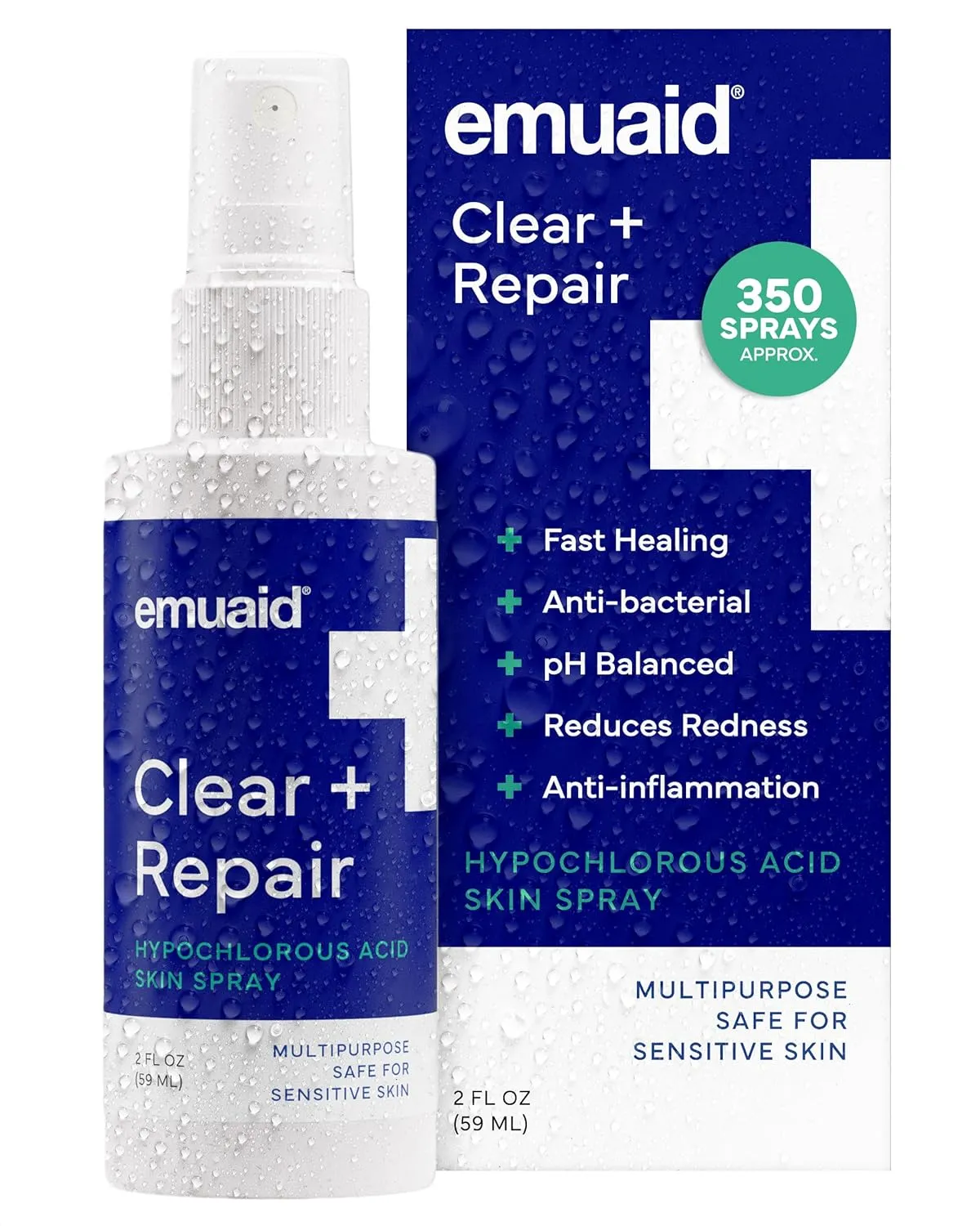 emuaid Clear   Repair Hypochlorous Acid Skin Spray, Hydrating Face and Mist Protection, Multi-Use Care for Sensitive Skin, Travel Size, 1 Pack