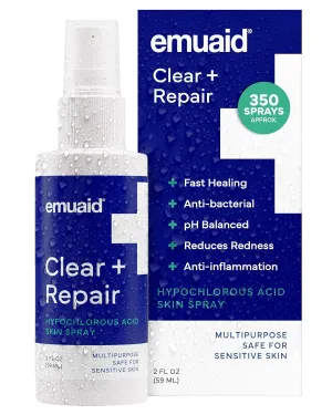 emuaid Clear   Repair Hypochlorous Acid Skin Spray, Hydrating Face and Mist Protection, Multi-Use Care for Sensitive Skin, Travel Size, 1 Pack
