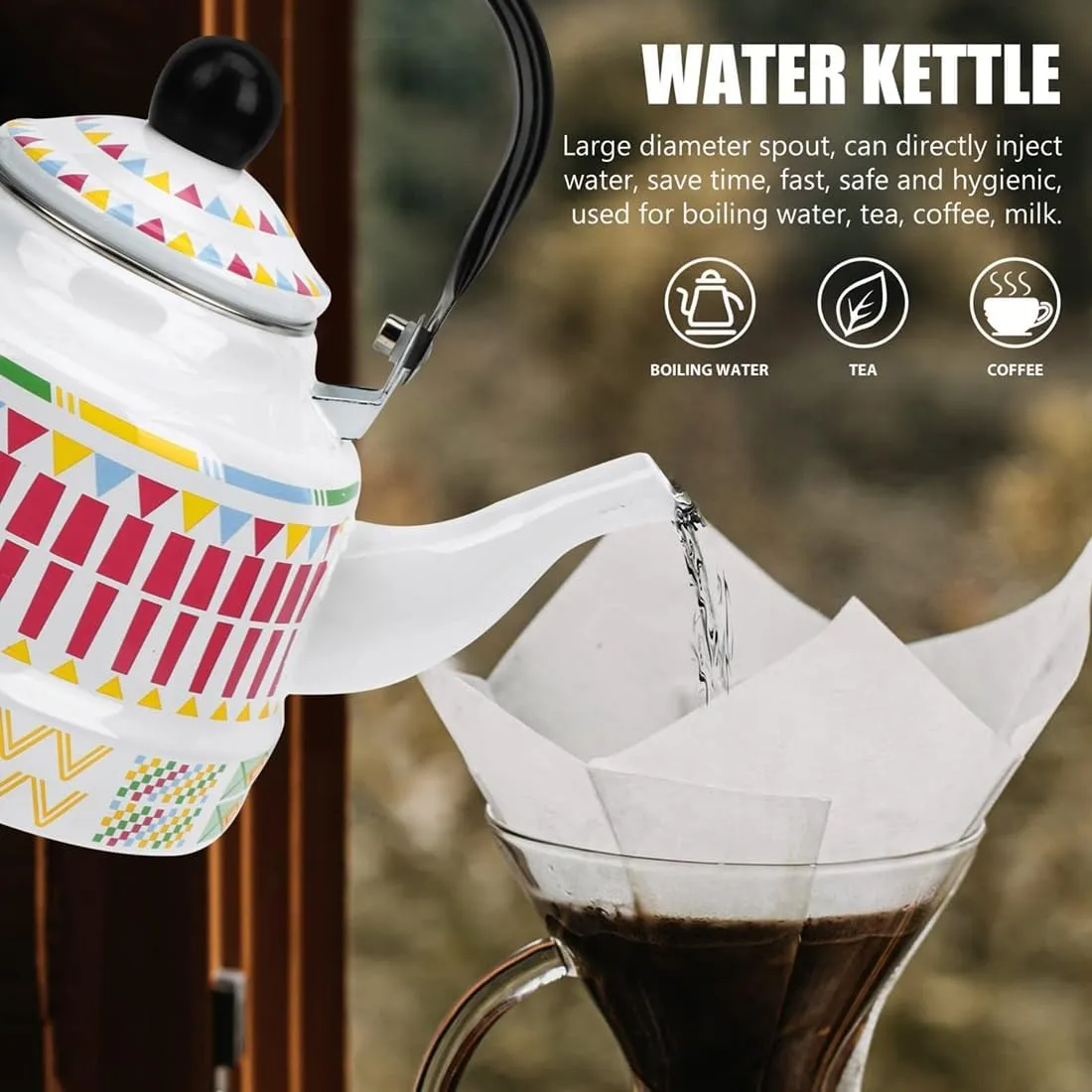 Enamel Camping Coffee Pot, Portable Outdoor Kettle with Detachable Handle & Quick Boil(2.5L)
