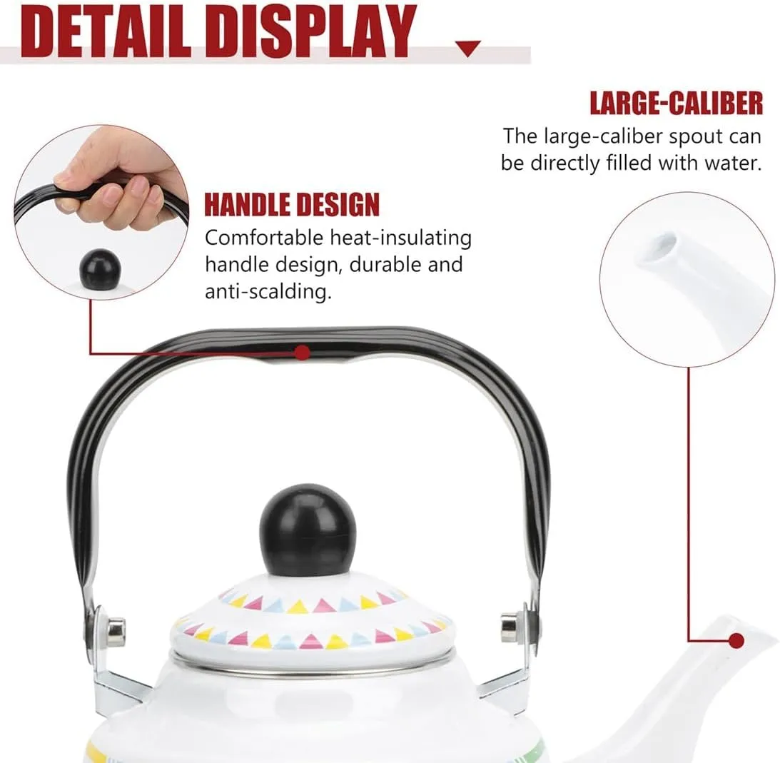 Enamel Camping Coffee Pot, Portable Outdoor Kettle with Detachable Handle & Quick Boil(2.5L)
