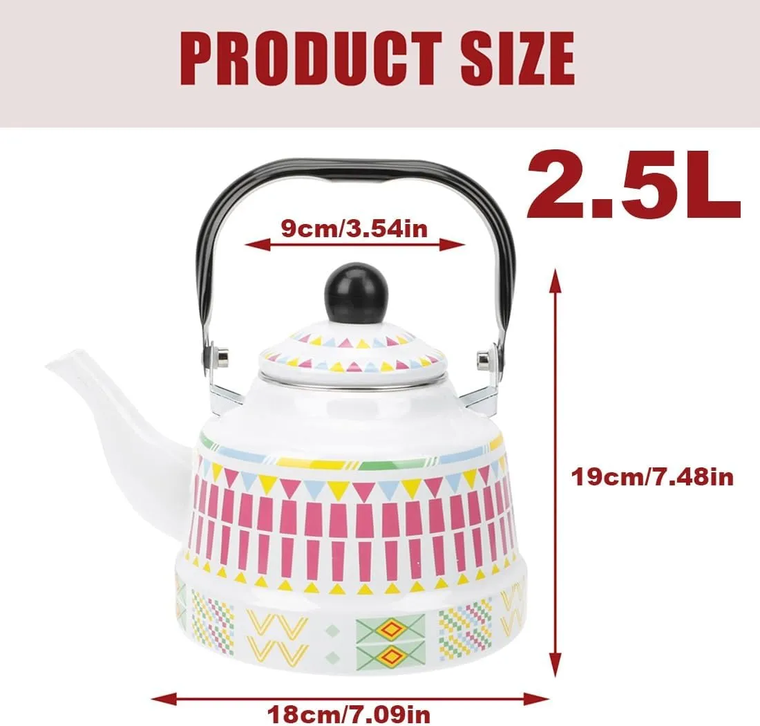 Enamel Camping Coffee Pot, Portable Outdoor Kettle with Detachable Handle & Quick Boil(2.5L)