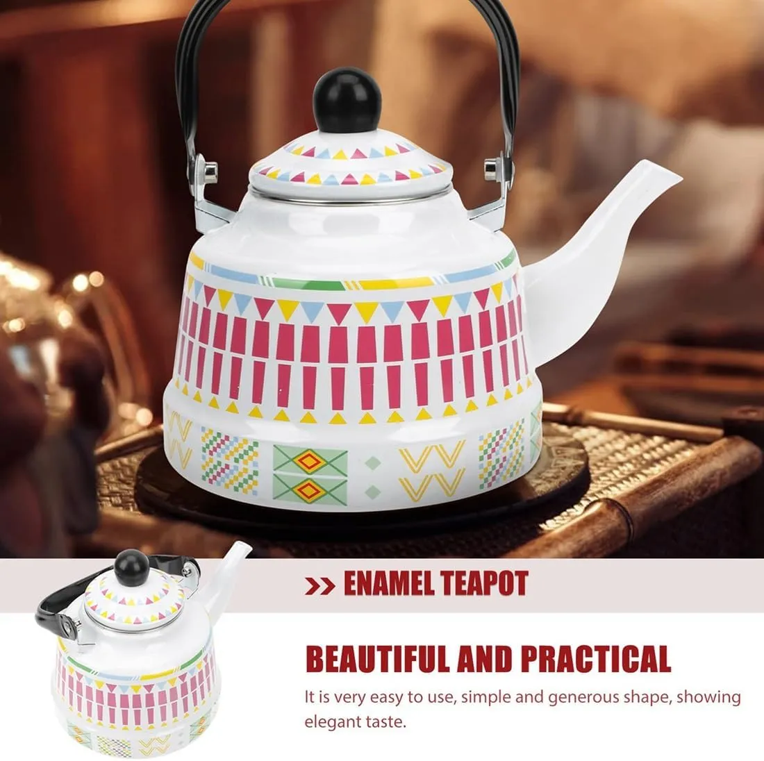 Enamel Camping Coffee Pot, Portable Outdoor Kettle with Detachable Handle & Quick Boil(2.5L)