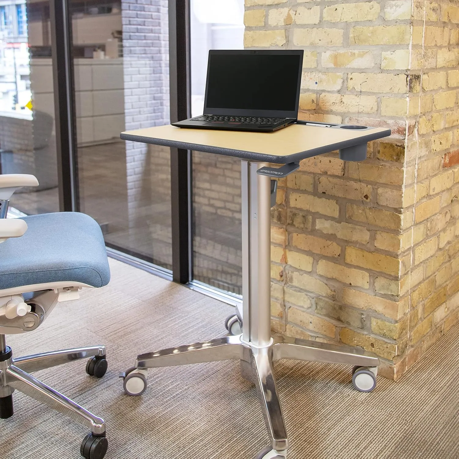 Ergotron – Mobile Standing Desk, Adjustable Height Small Rolling Laptop Computer Sit Stand Desk with Wheels for Classroom, Office, Medical or Home Use – Adjusts from 29 to 45 Inches – Maple