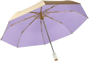 erised's bifrost Light Small Compact Travel Automatic Golden Folding Umbrella 8 Ribs,Auto Open Close Button,Portable,Ergonomic Handle,99 UV Protection,Rain Sun,Backpack,Women Men