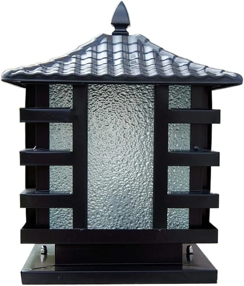 European Bronze Antique Victoria Glass Lantern Column Light American Retro E27 Aluminum Outdoor Waterproof Table Lamp Street Light Villa Garden Post Door Light Stadium (Color : Black_XL)