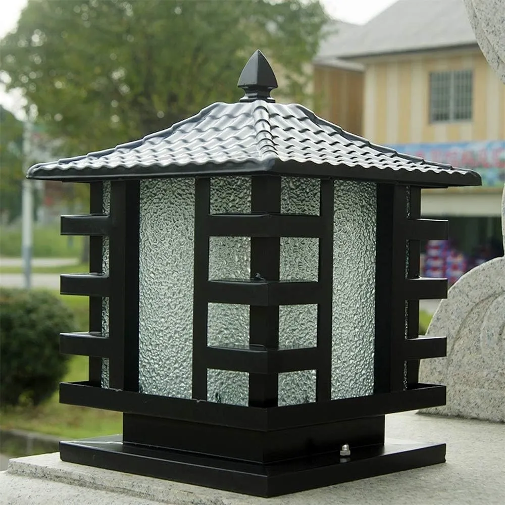 European Bronze Antique Victoria Glass Lantern Column Light American Retro E27 Aluminum Outdoor Waterproof Table Lamp Street Light Villa Garden Post Door Light Stadium (Color : Black_XL)