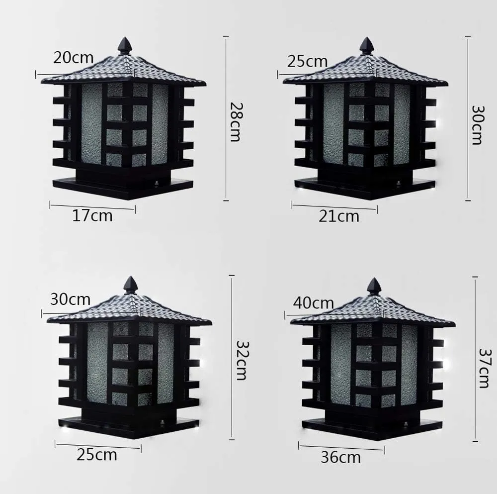 European Bronze Antique Victoria Glass Lantern Column Light American Retro E27 Aluminum Outdoor Waterproof Table Lamp Street Light Villa Garden Post Door Light Stadium (Color : Black_XL)