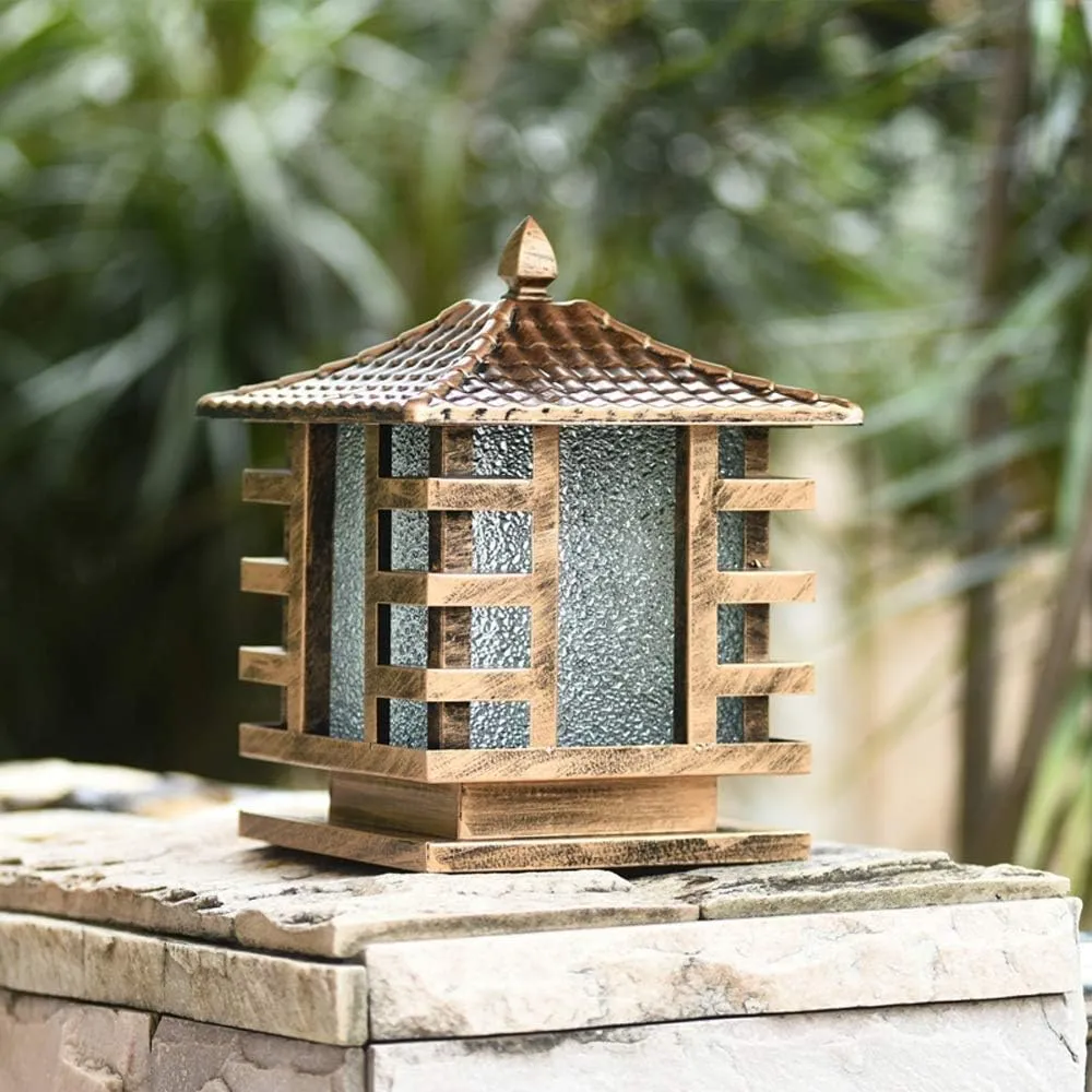 European Bronze Antique Victoria Glass Lantern Column Light American Retro E27 Aluminum Outdoor Waterproof Table Lamp Street Light Villa Garden Post Door Light Stadium (Color : Bronze_XL)