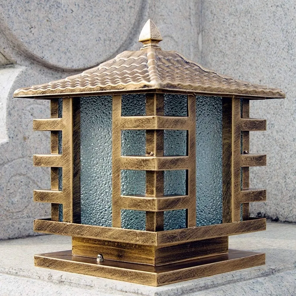 European Bronze Antique Victoria Glass Lantern Column Light American Retro E27 Aluminum Outdoor Waterproof Table Lamp Street Light Villa Garden Post Door Light Stadium (Color : Bronze_XL)