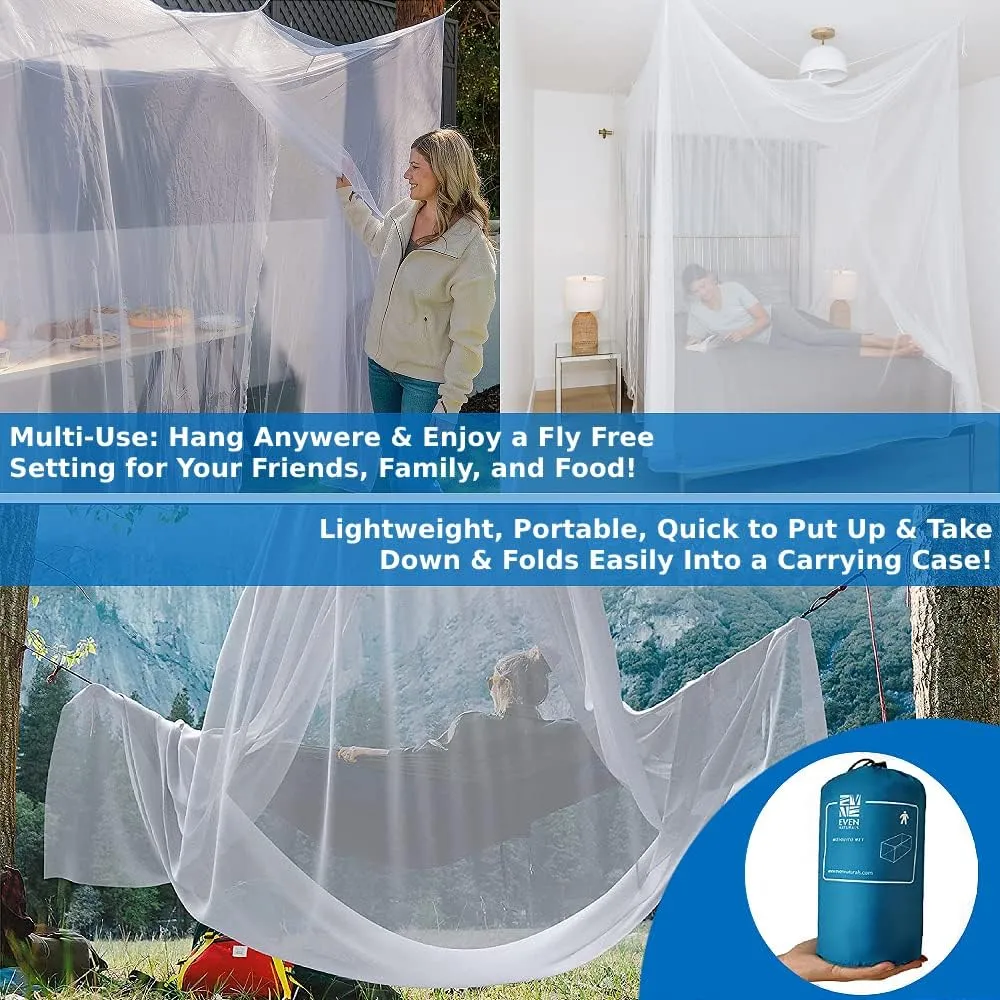 EVEN NATURALS Mosquito NET for Bed Canopy, Tent for Full, Double to Super Queen Size, Large Square Curtains, White Mosquito Netting with 2 Openings, Easy Installation, Carry Bag, Mesh 380