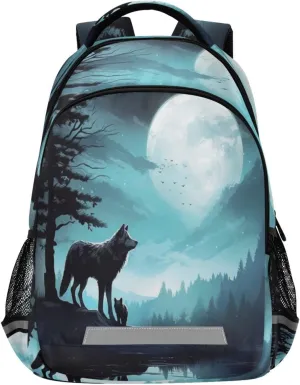 Evening Moon Wolf Design Waterproof Backpack - Casual Outdoor Sports Daypack with Ergonomic Shoulder Straps#617