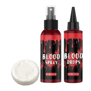 Fake Blood,Fake Blood Makeup Kit | Face Paint Spray Drops Cleaning Soap for Women Men Vampire Zombie Cosplay Dress up Masquerade Props