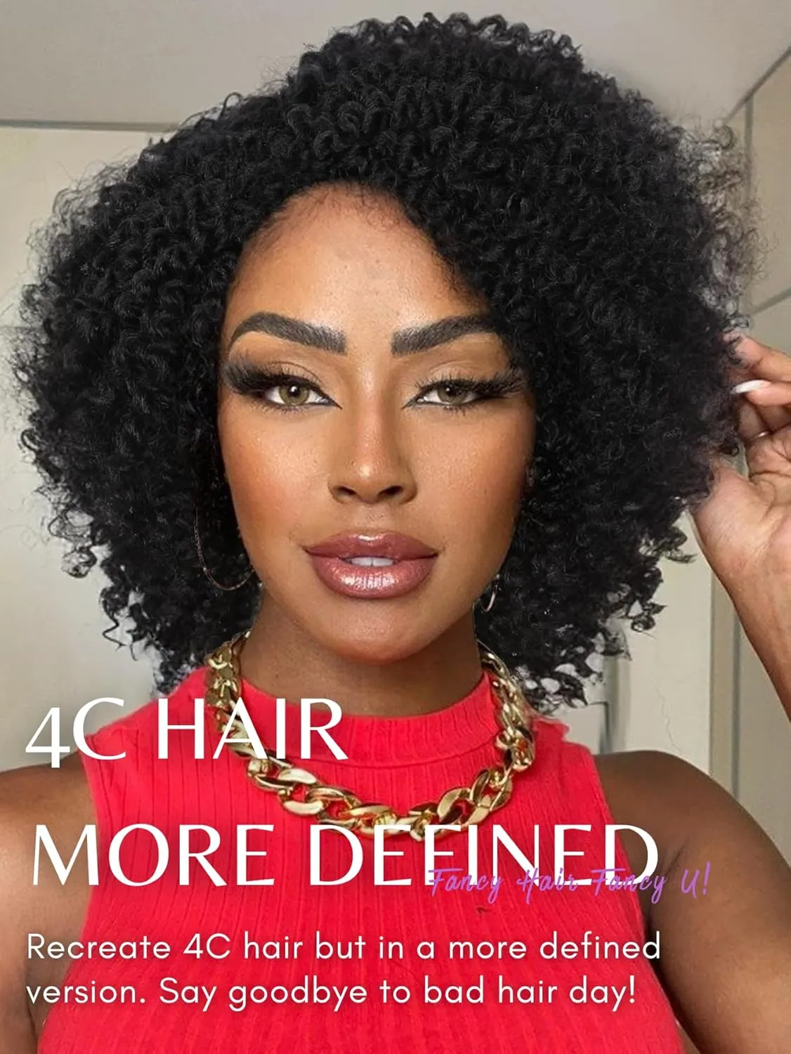Fancy Hair Short Kinky Curly Wigs Side Part Afro Yanky Twist Wigs for Black Women Synthetic Twist Out Wig Natural Hairstyle for Daily Use (1B)