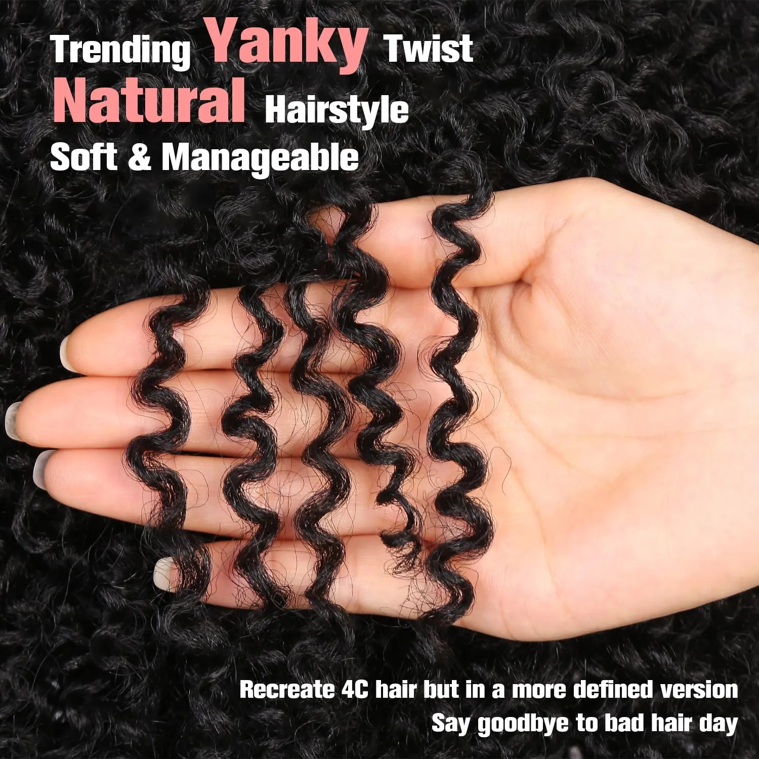 Fancy Hair Short Kinky Curly Wigs Side Part Afro Yanky Twist Wigs for Black Women Synthetic Twist Out Wig Natural Hairstyle for Daily Use (1B)