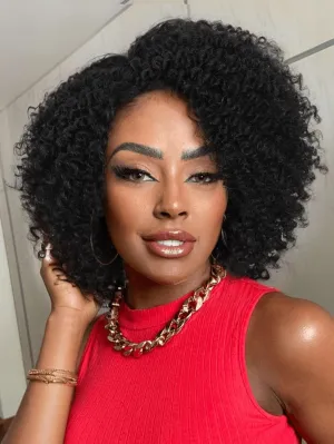Fancy Hair Short Kinky Curly Wigs Side Part Afro Yanky Twist Wigs for Black Women Synthetic Twist Out Wig Natural Hairstyle for Daily Use (1B)