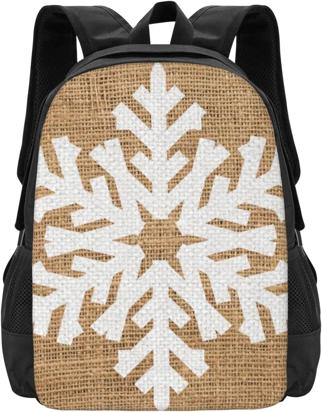 Farmhouse Christmas Snowflake Rustic Burlap Lightweight Packable Backpack Travel Casual Large Capacity Daypack Foldable Backpack For Men Women