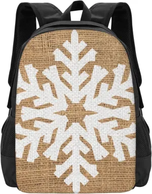 Farmhouse Christmas Snowflake Rustic Burlap Lightweight Packable Backpack Travel Casual Large Capacity Daypack Foldable Backpack For Men Women